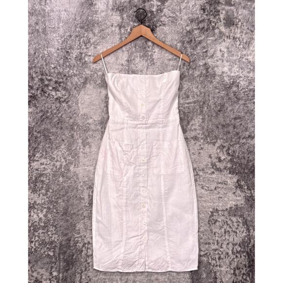 Reformation Dress 6 Womens White Linen Strapless Button Front - Picture 1 of 8